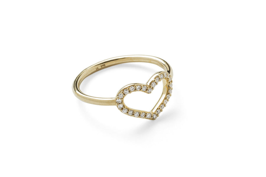 Single Heart Ring with Front & Back Pave Diamonds