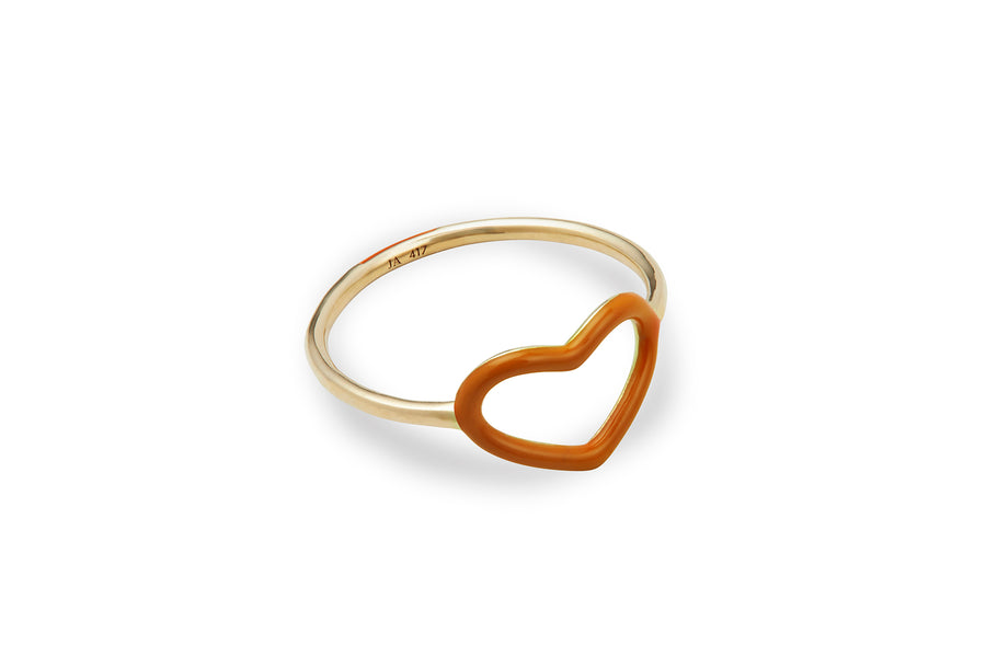 Carnelian orange enamel heart ring