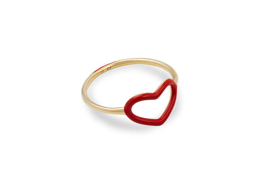 Jasper red enamel heart ring